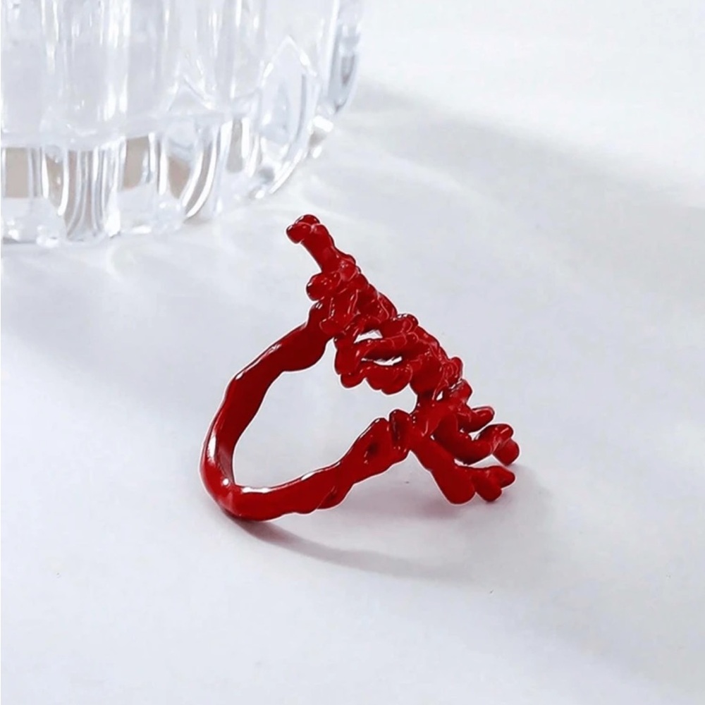 Elegant Red Coral-Inspired Ring R303 - Picture 3 of 4